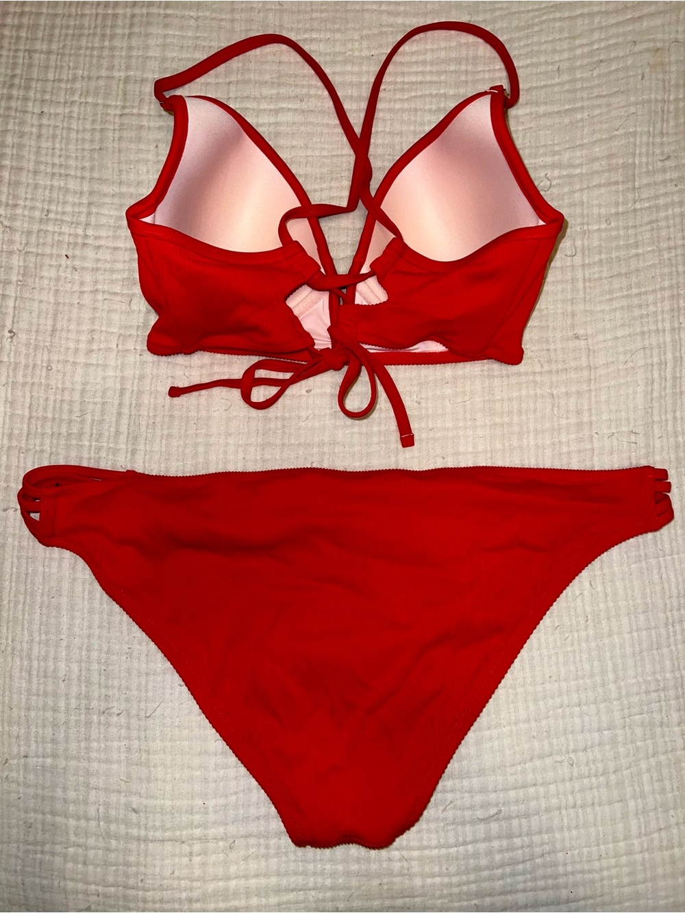 Red Ribbed Bikini Set - Picture 2 of 3